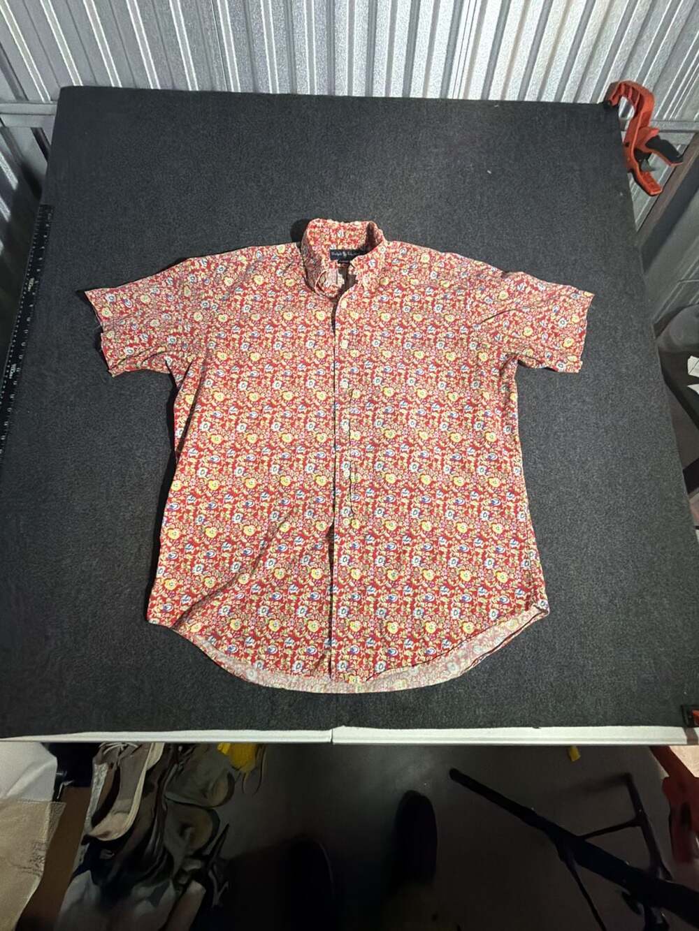 Ralph Lauren Classic Fit Short Sleeve Shirt Size L Red Floral Button Up